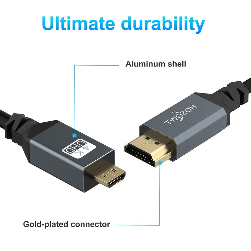 Twozoh كابل ميكرو HDMI إلى HDMI ملفوف، كابل ميكرو HDMI إلى HDMI كامل يدعم HDMI 2.0، 3D 4K UHD، 1080p (يمتد حتى 1.5م) - Image 3